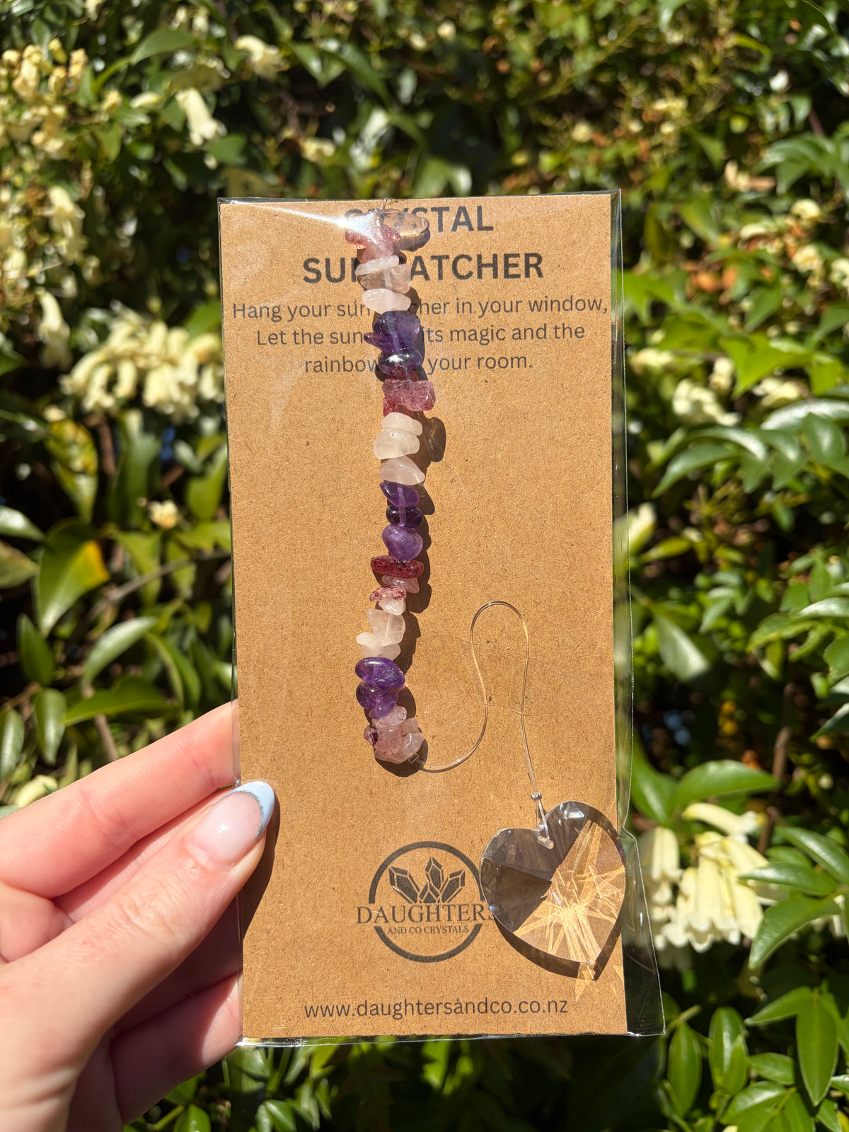 Strawberry Quartz, Rose Quartz & Amethyst | Heart Sun Catcher