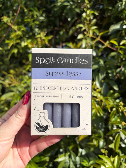 Purple STRESS LESS Spell Candles x12