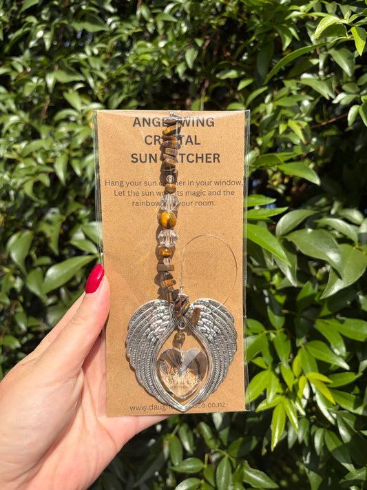 Tigers Eye | Angel Wing Heart Sun Catcher