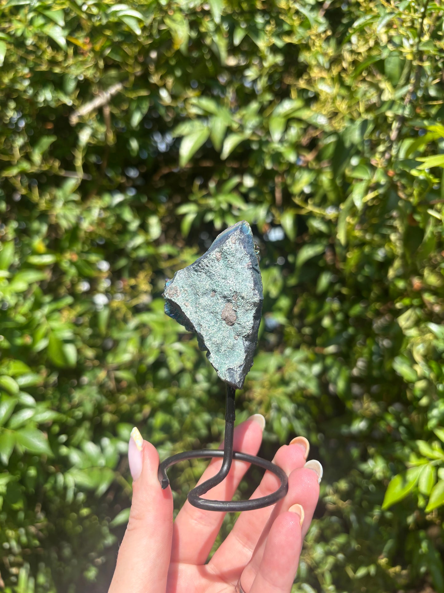 Titanium Aura Quartz Cluster On Metal Stand A