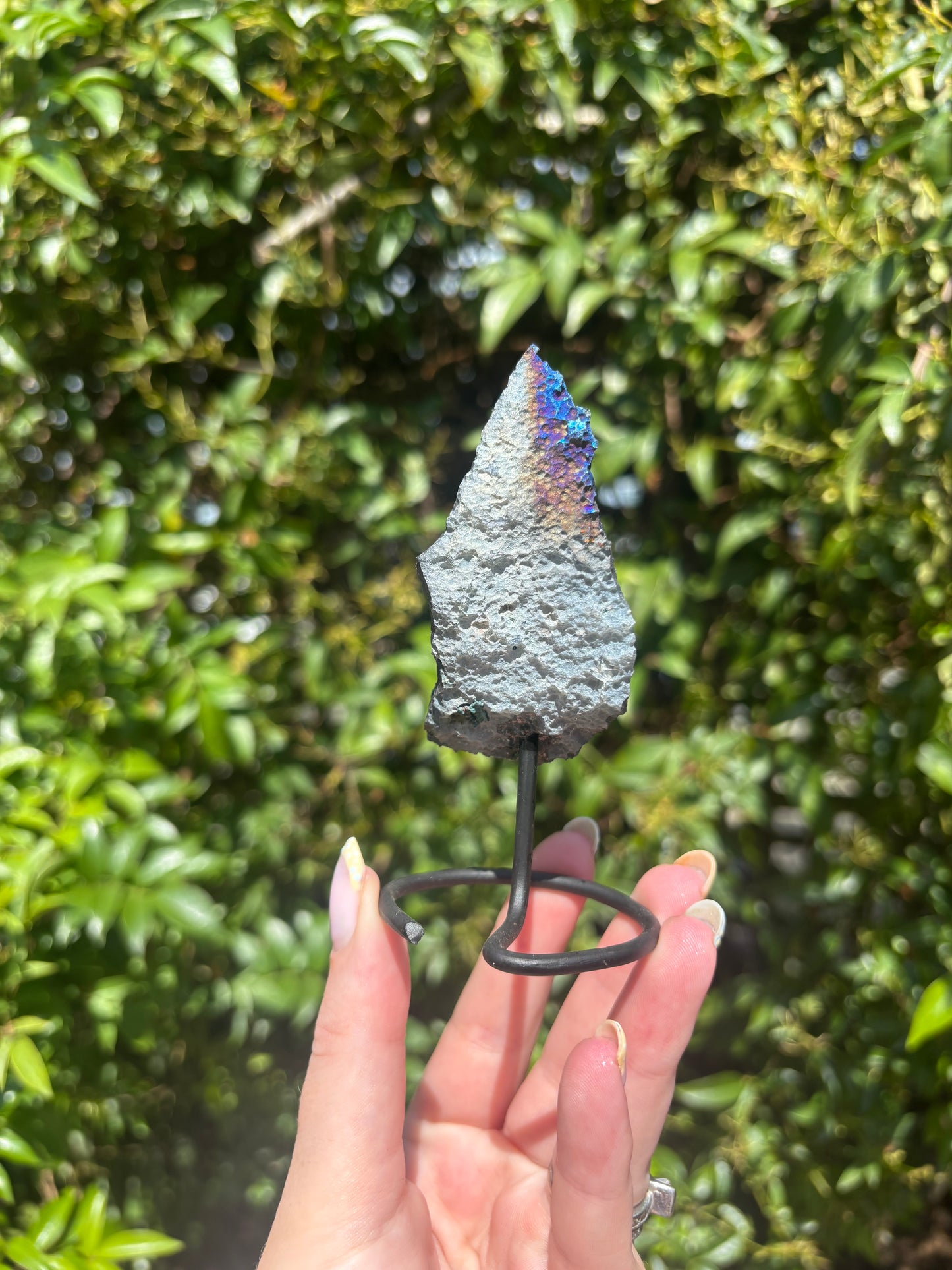 Titanium Aura Quartz Cluster On Metal Stand C