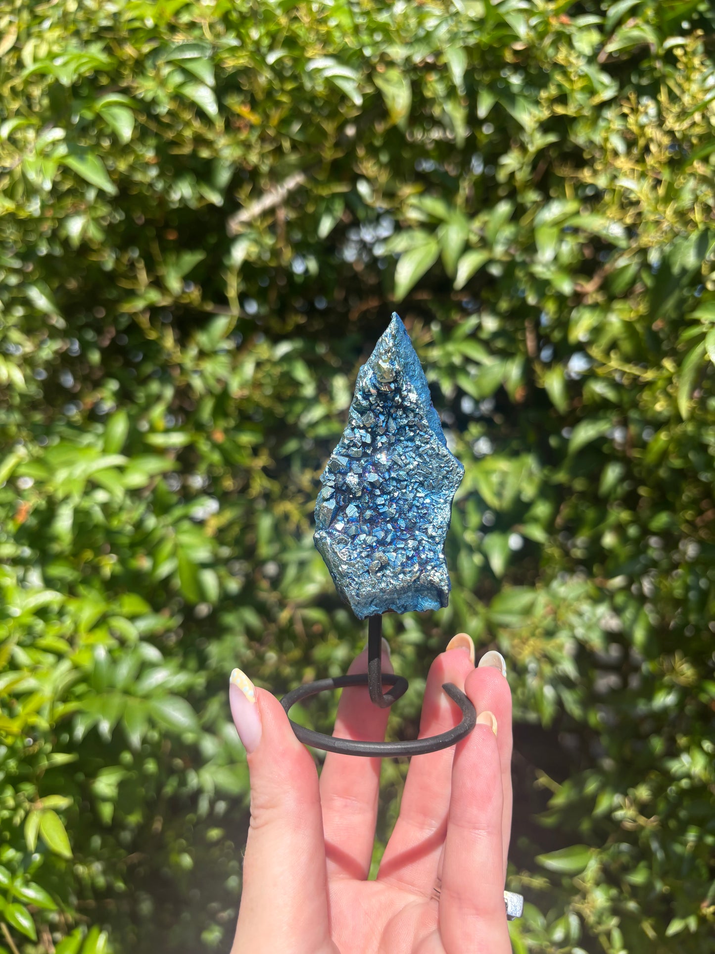 Titanium Aura Quartz Cluster On Metal Stand C