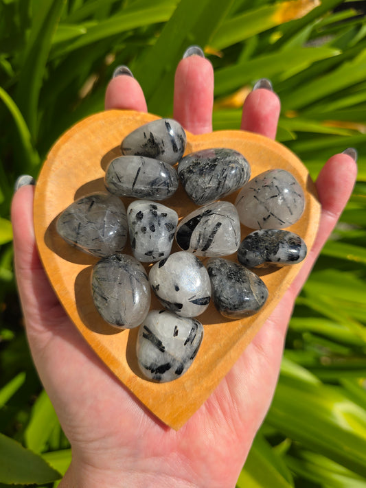 Black Tourmaline & Quartz Small Tumbled Stone | A Grade