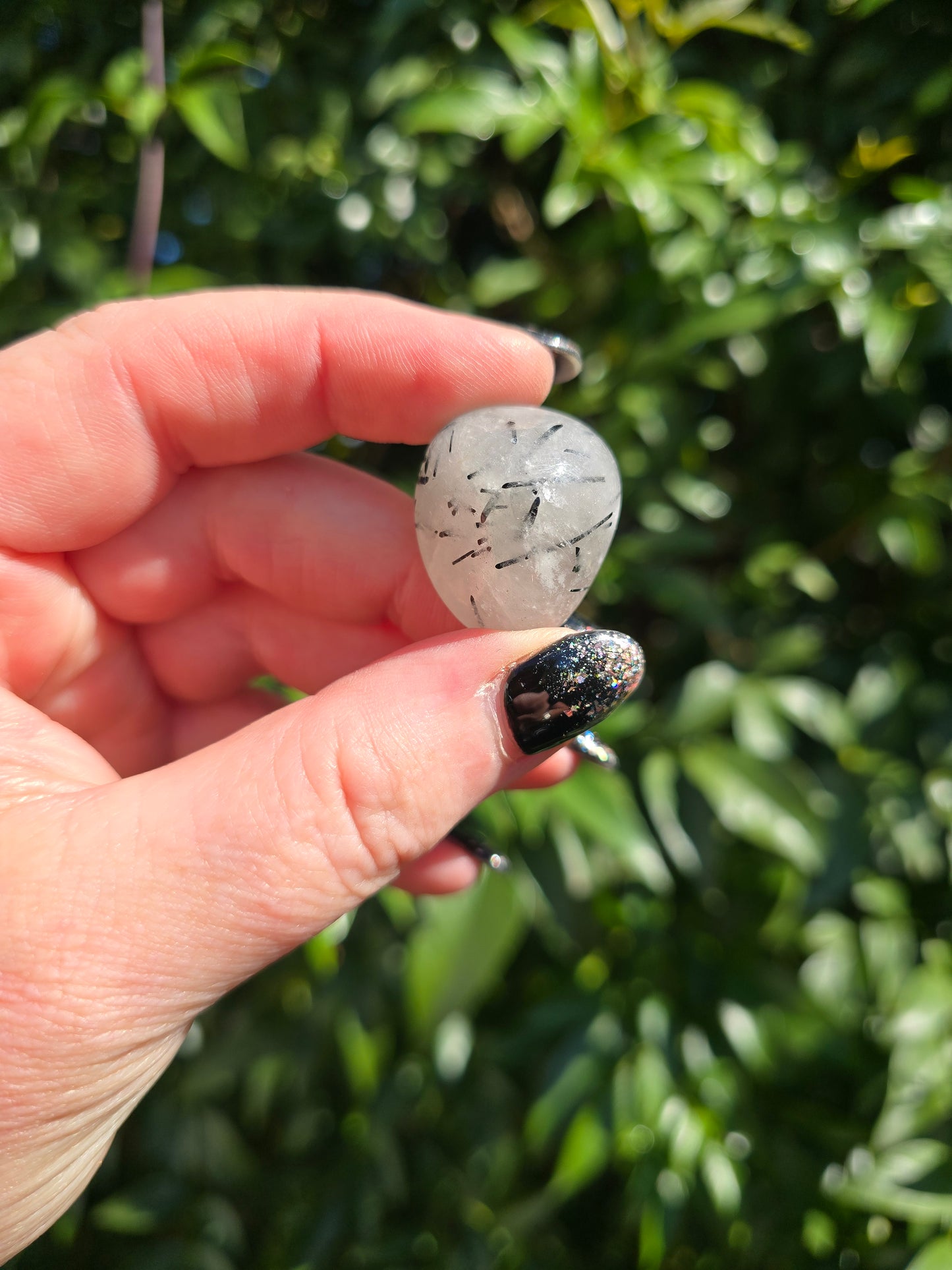Black Tourmaline & Quartz Small Tumbled Stone | A Grade