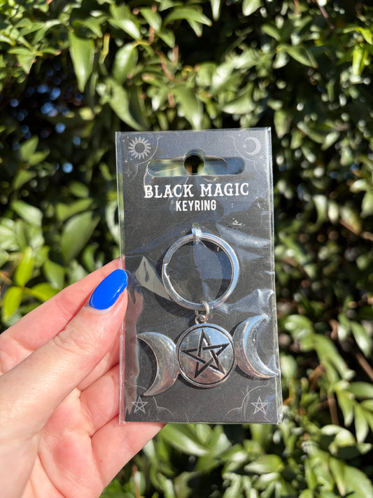 Triple Moonphase Pentagram Keyring