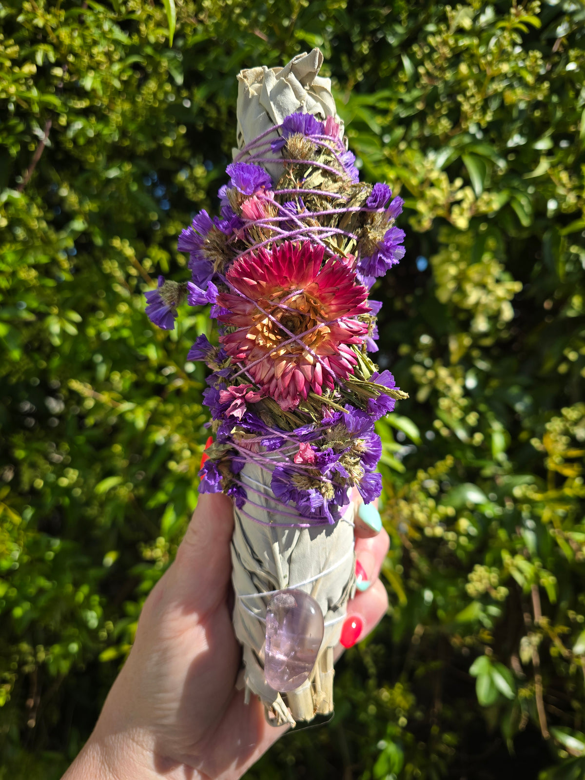 White Sage Smudge Stick Large 9inch | Amethyst For Happiness & Positive Vibes