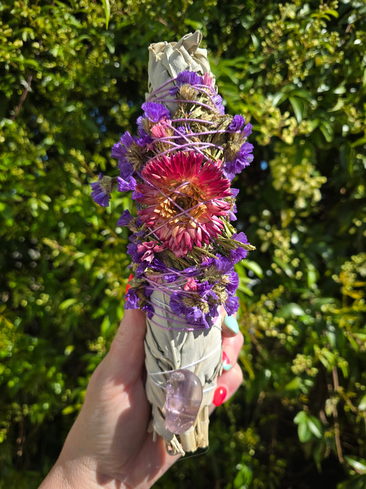 White Sage Smudge Stick Large 9inch | Amethyst For Happiness & Positive Vibes