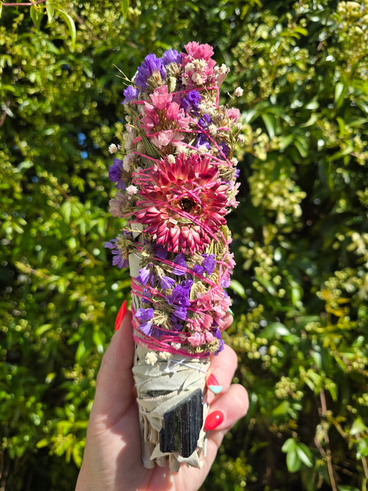 White Sage Smudge Stick Large 9inch | Black Tourmaline For Protection
