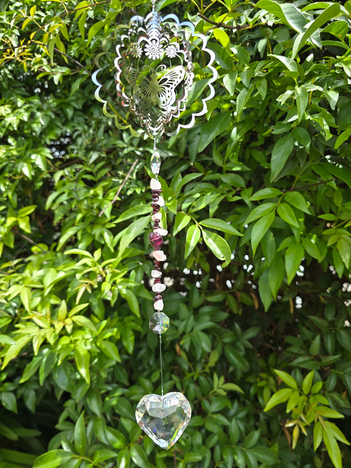 Rose Quartz & Garnet | XLarge Heart Sun Catcher