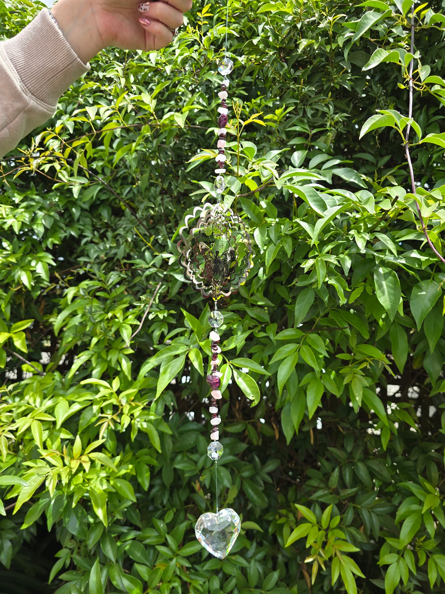 Rose Quartz & Garnet | XLarge Heart Sun Catcher