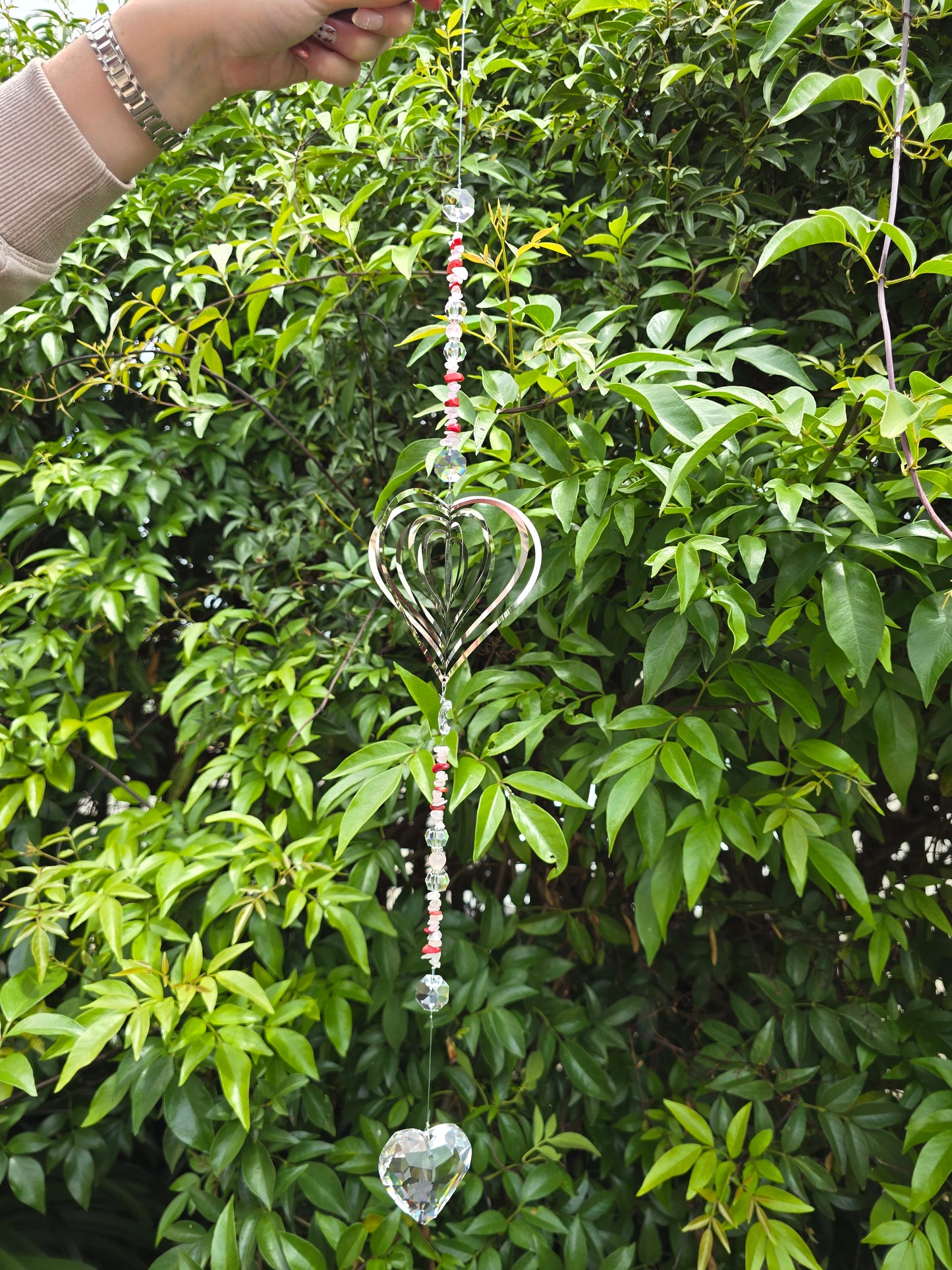 Rose Quartz & Red Coral | XLarge Heart Sun Catcher