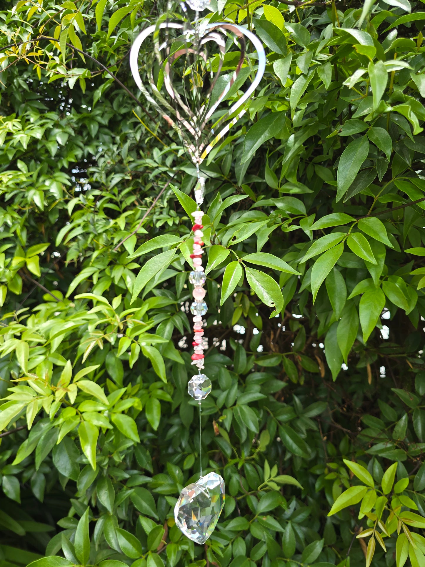Rose Quartz & Red Coral | XLarge Heart Sun Catcher