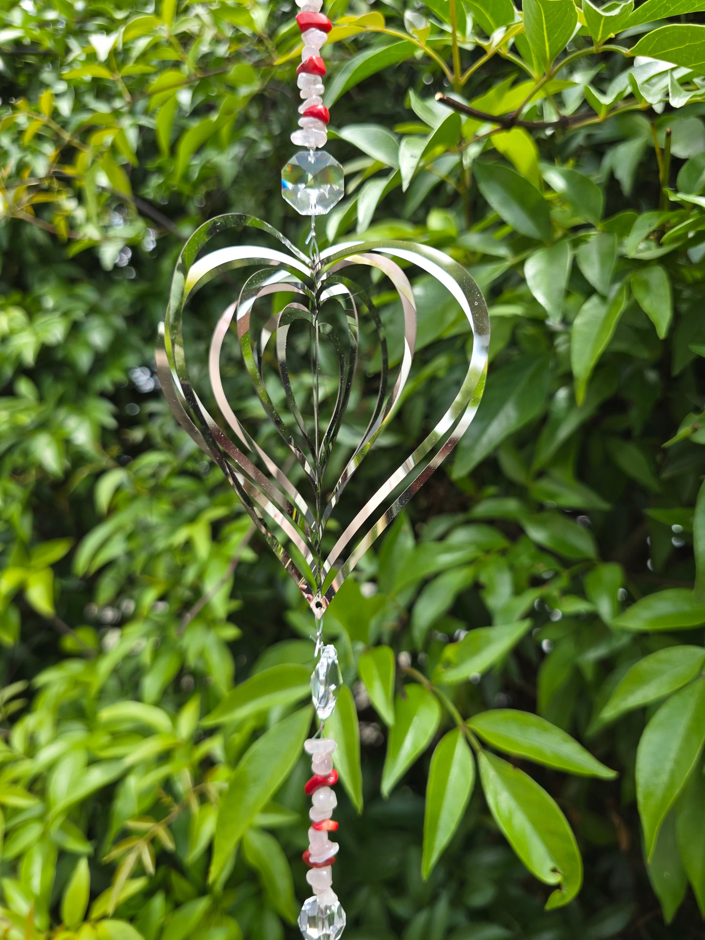 Rose Quartz & Red Coral | XLarge Heart Sun Catcher