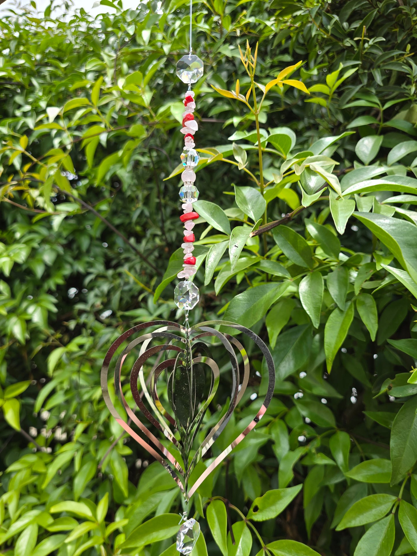 Rose Quartz & Red Coral | XLarge Heart Sun Catcher