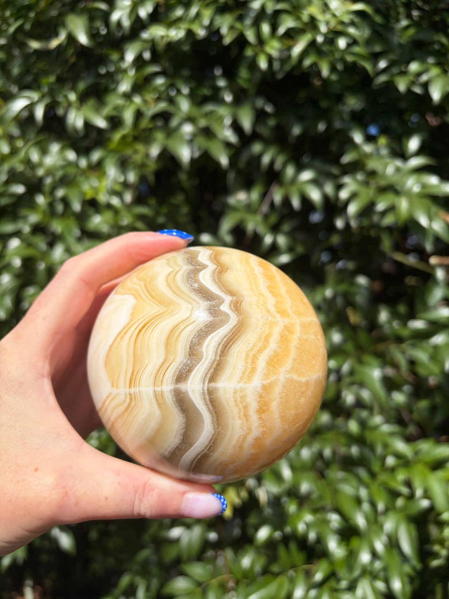 Zebra Calcite Large Sphere With Rosewood Wooden Stand