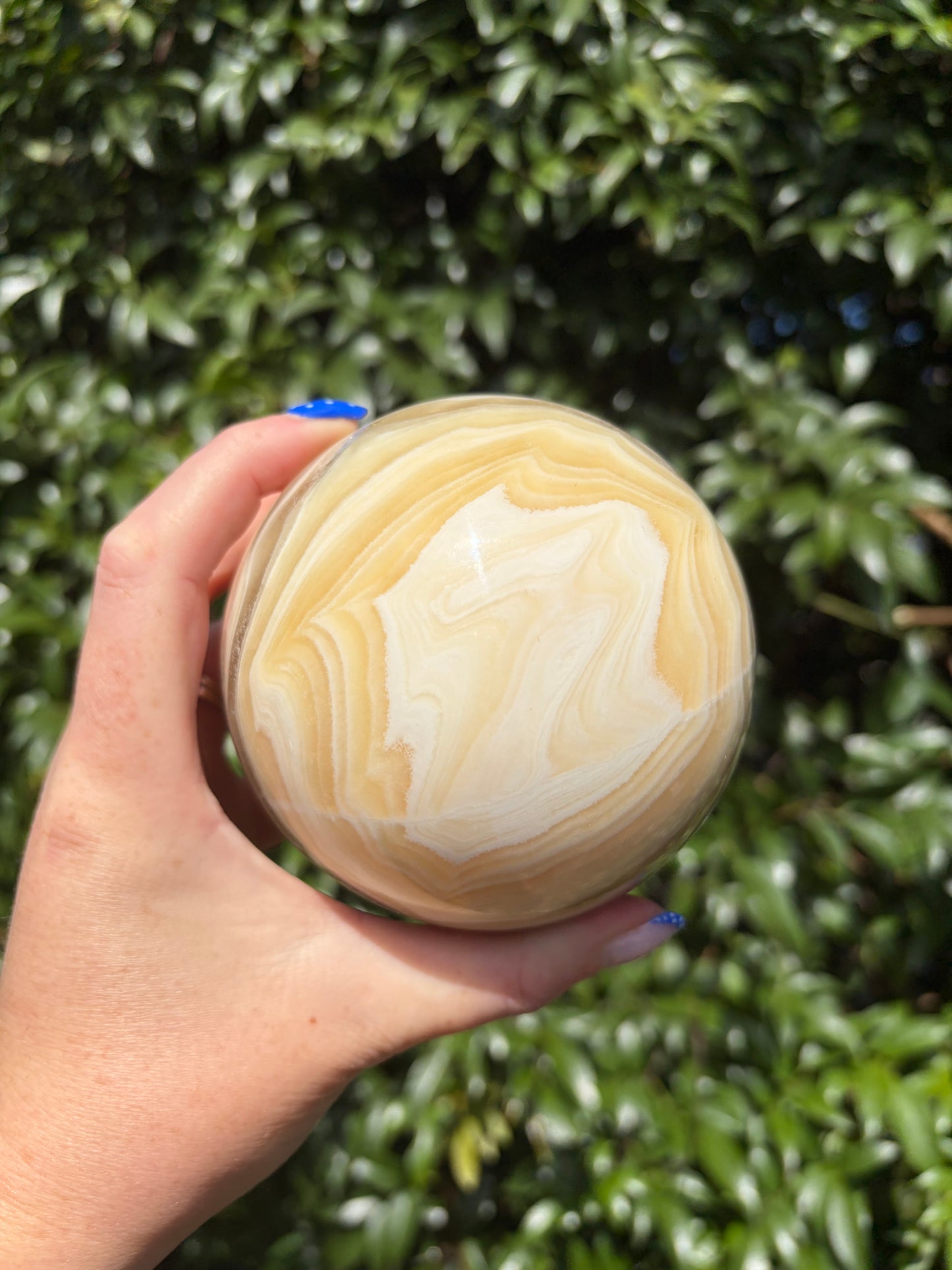Zebra Calcite Large Sphere With Rosewood Wooden Stand