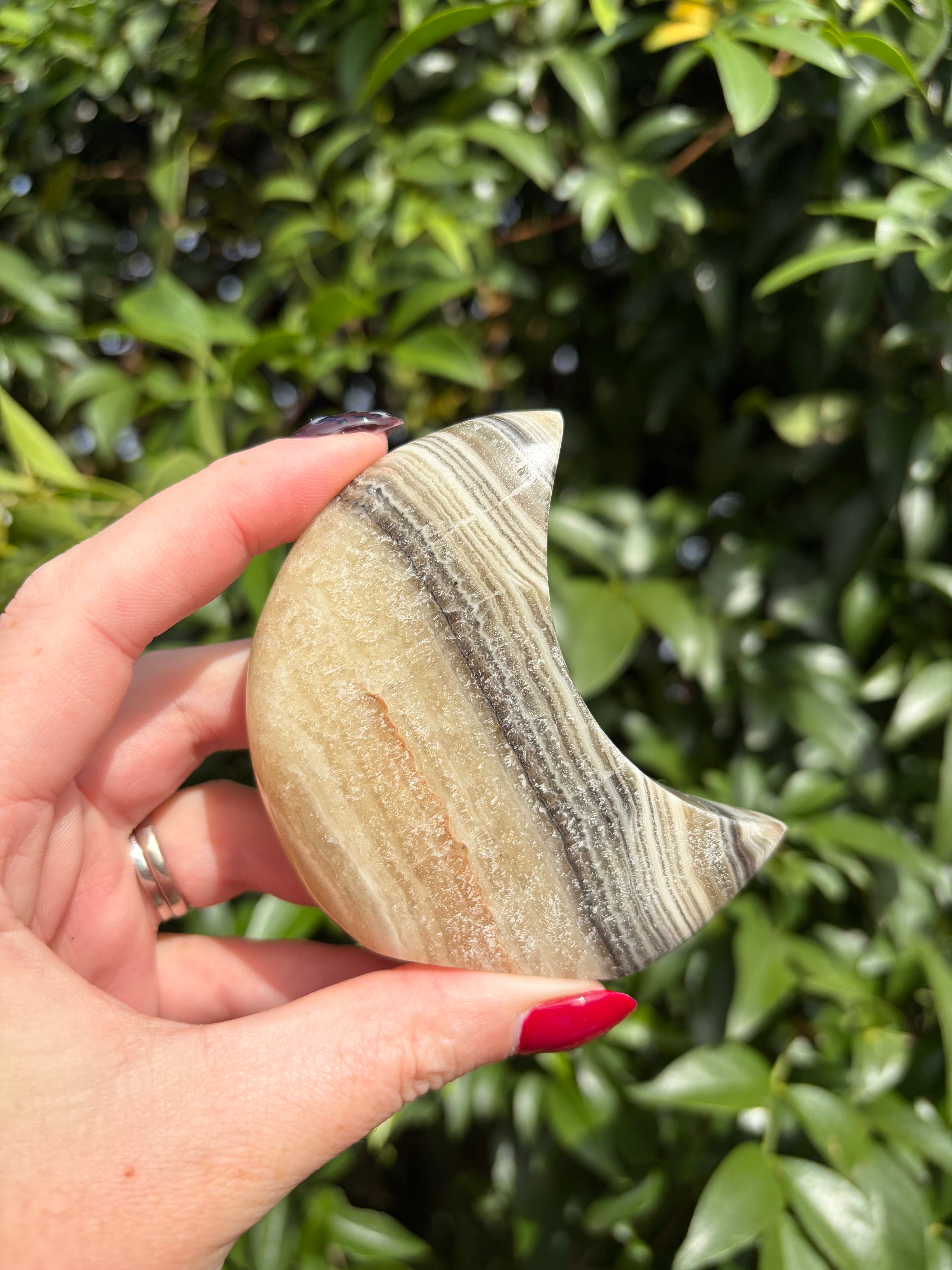 Zebra Calcite Self Standing Moon B – Daughters And Co Crystals