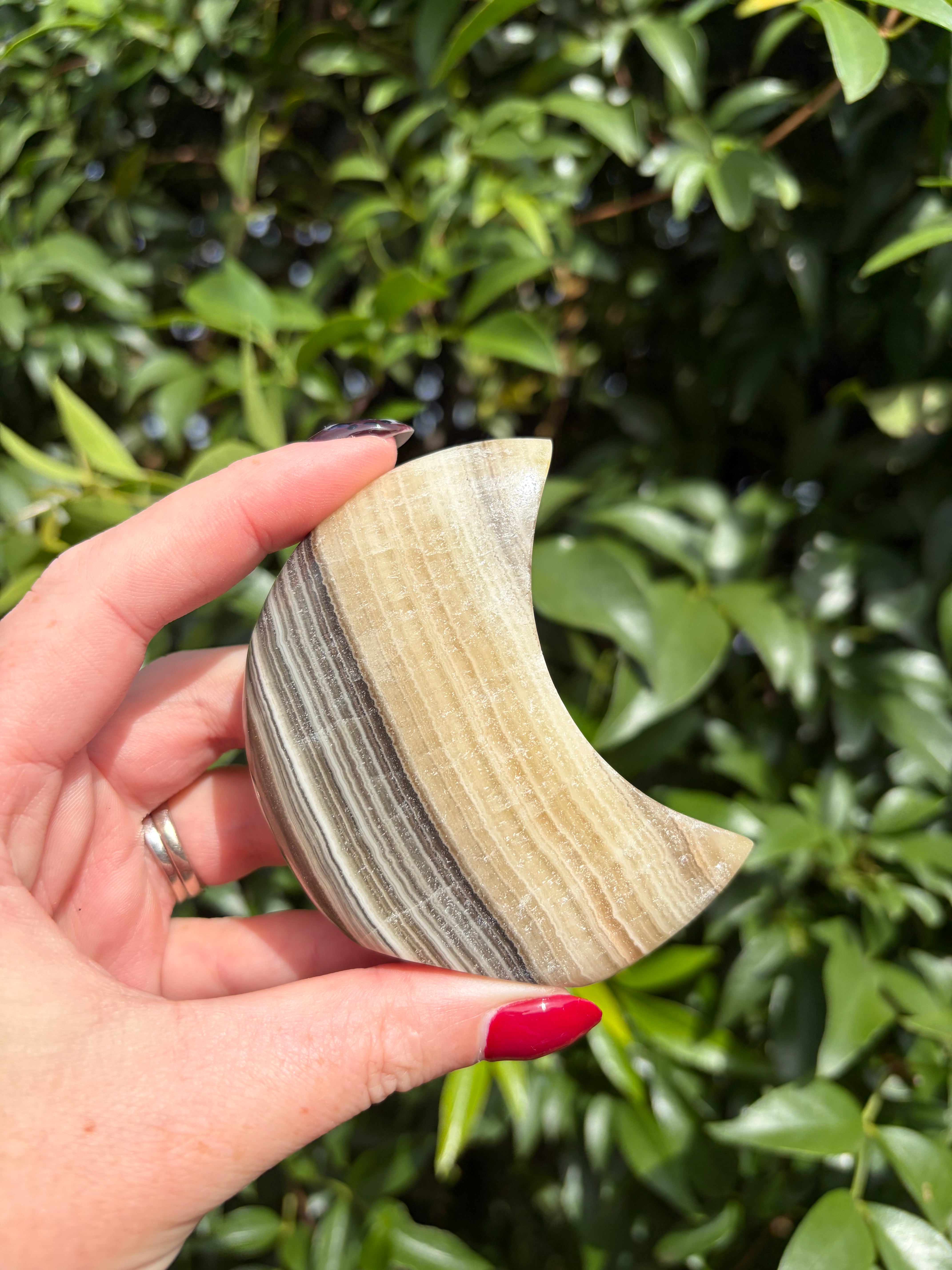 Zebra Calcite Self Standing Moon C – Daughters And Co Crystals