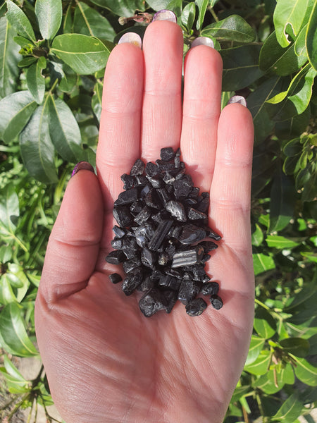 Black Tourmaline Crystal Chip 100g Bag