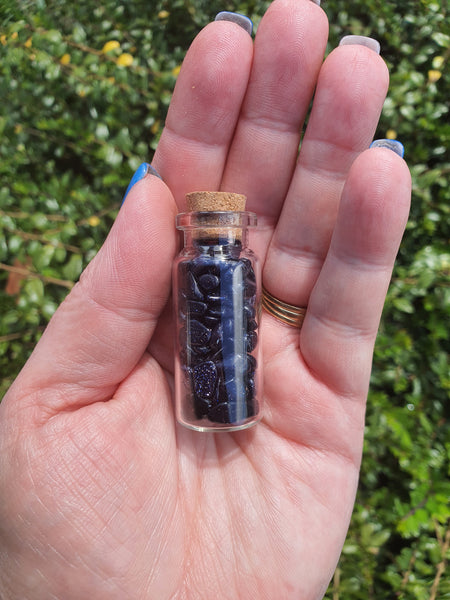 Blue Goldstone Crystal Chip Bottle
