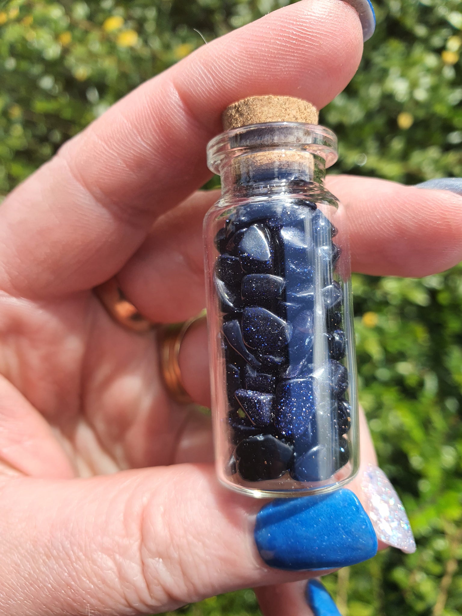 Blue Goldstone Crystal Chip Bottle