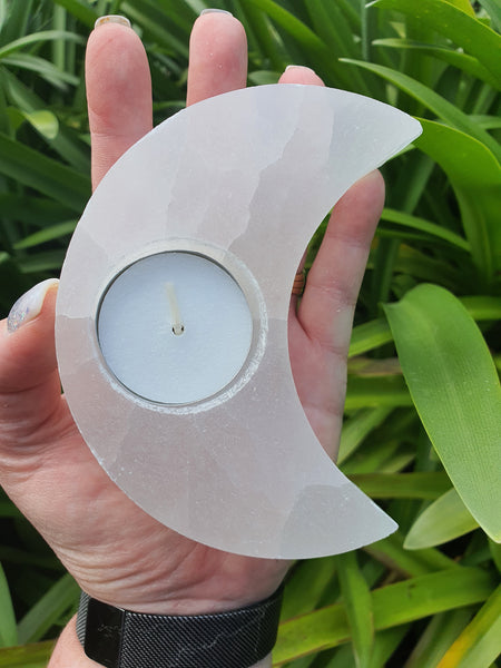 Selenite Candle Holder Moon