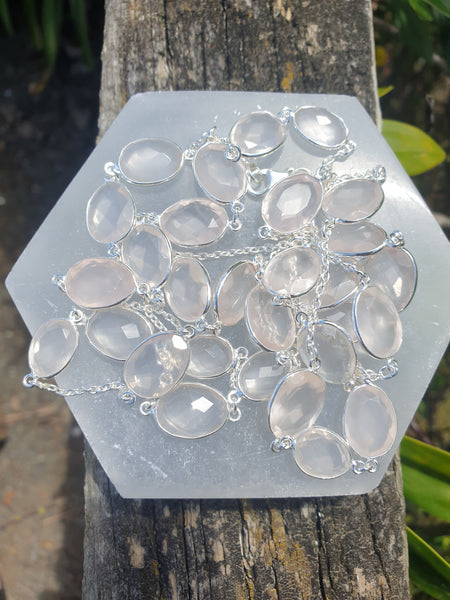 Rose Quartz | Rose Cut Sterling Silver Necklace 100 cm