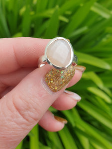 Peach Moonstone | Rose Cut Adjustable Sterling Silver Ring D