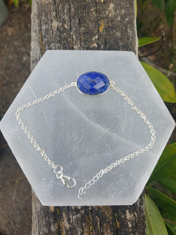 Lapis Lazuli | Rose Cut Adjustable Sterling Silver Bracelet A