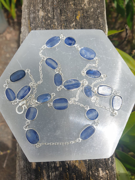 Blue Kyanite | Rose Cut Sterling Silver Necklace 60cm