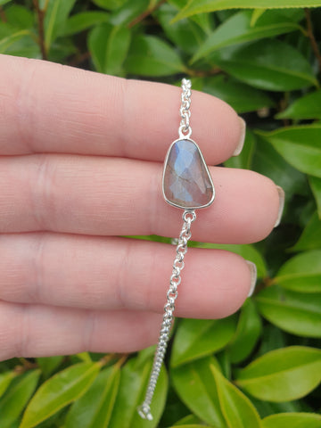 Labradorite | Rose Cut Sterling Silver Adjustable Bracelet B