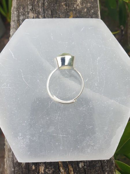 Prehnite | Rose Cut Sterling Silver Adjustable Ring A