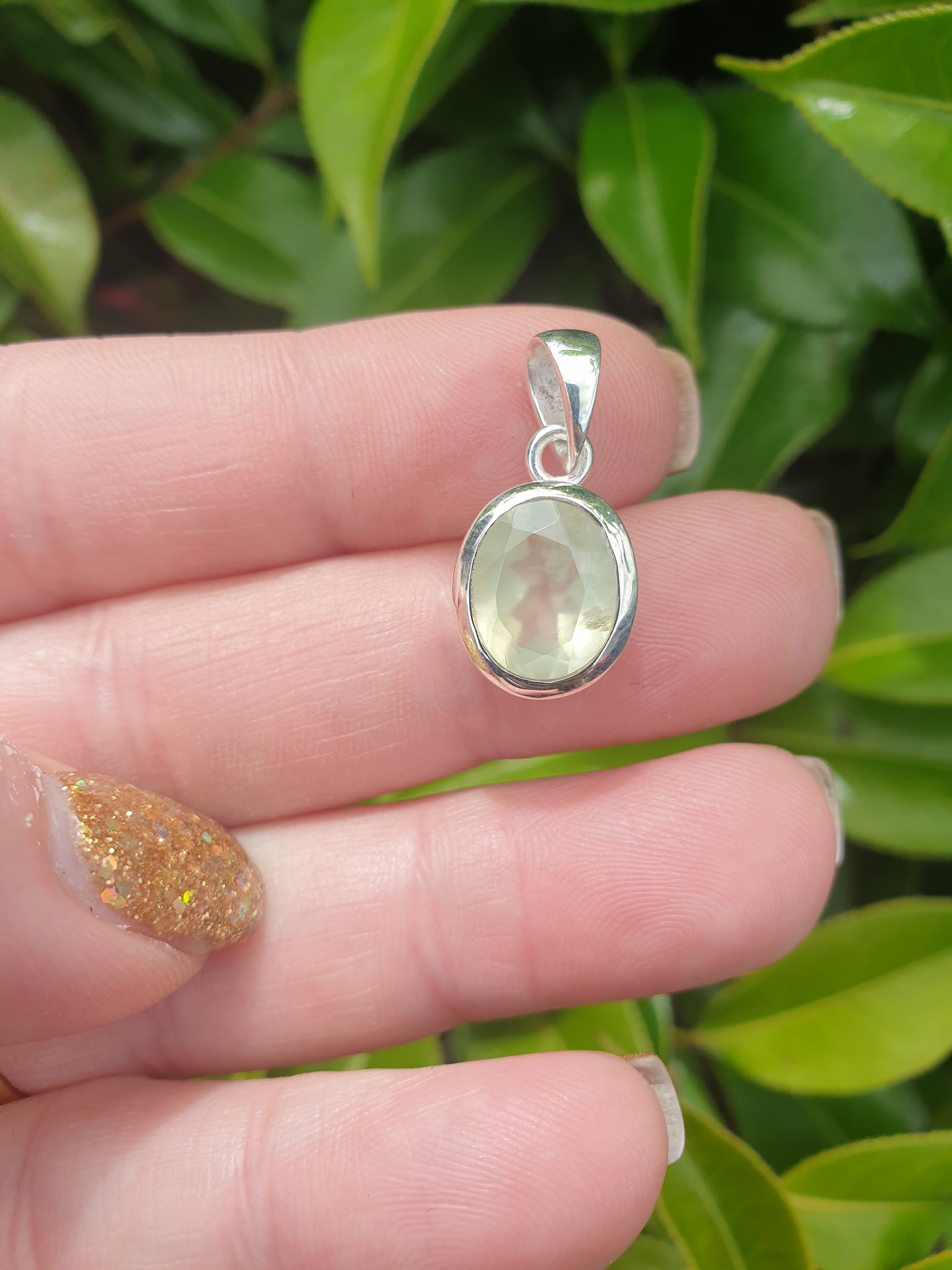 Prehnite | Faceted Sterling Silver Pendant A