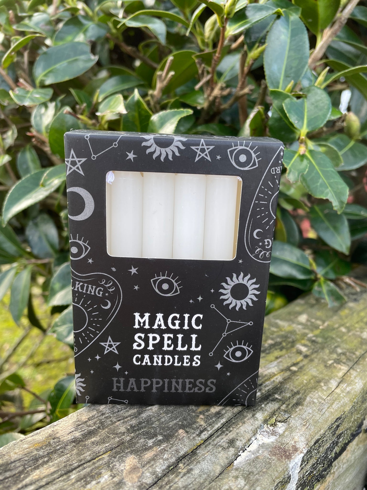 White HAPPINESS Magic Spell Candles x12