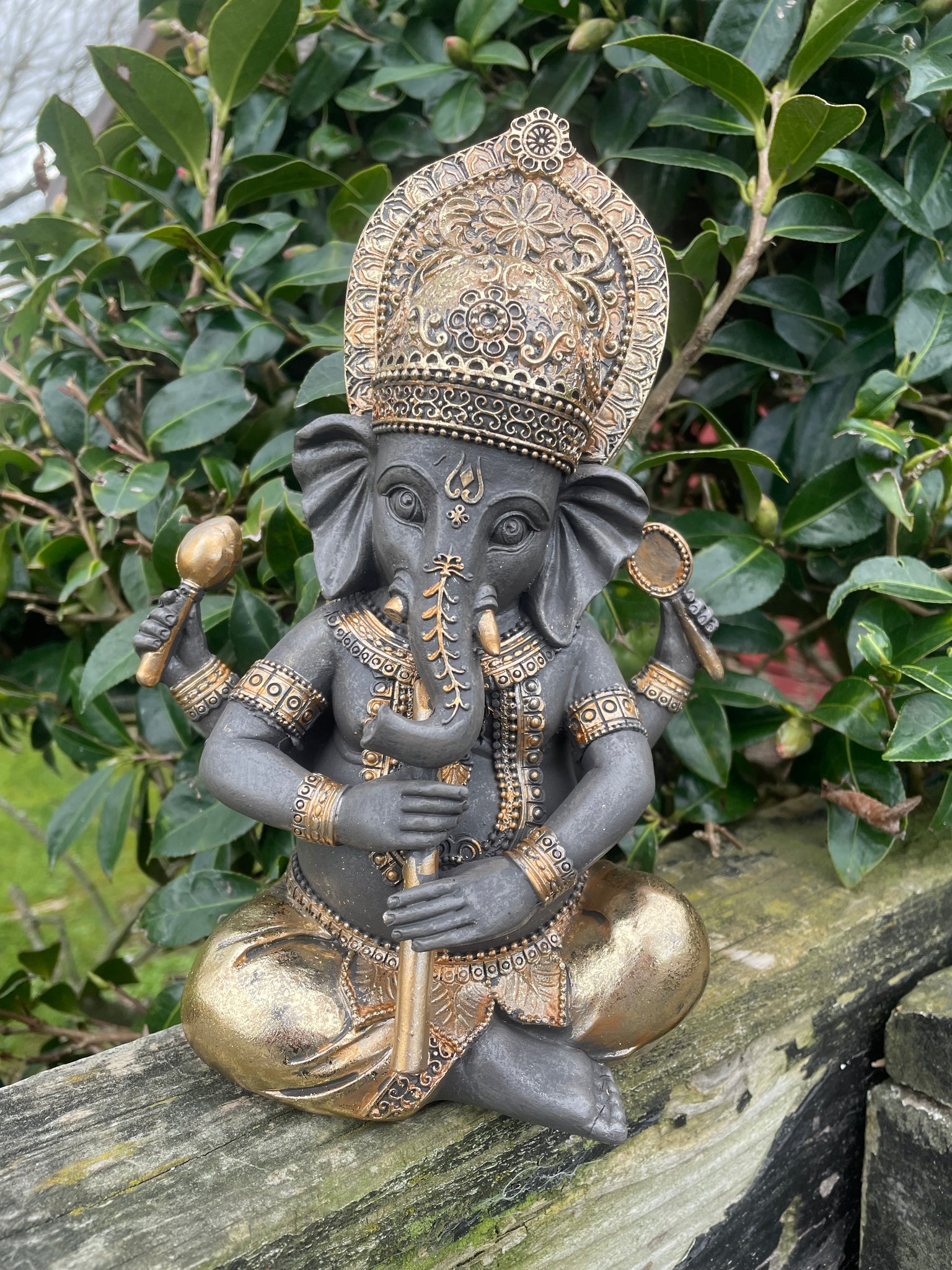 Ganesh Playing Flute Black & Gold
