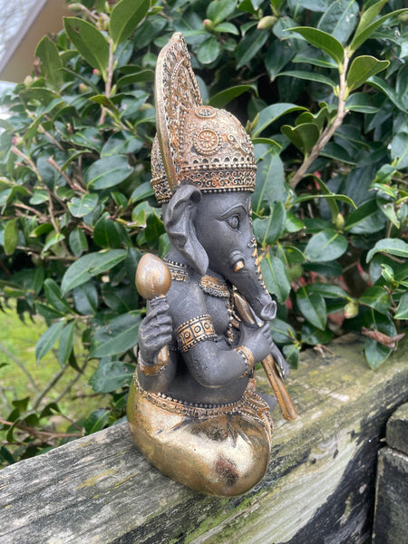 Ganesh Playing Flute Black & Gold