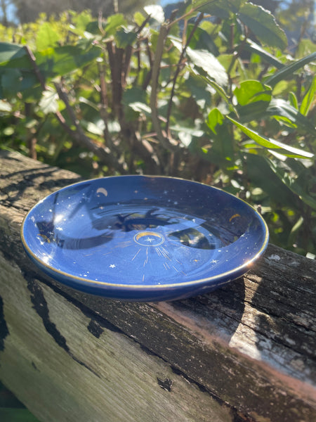 Ceramic Blue Crescent Moon Trinket Dish